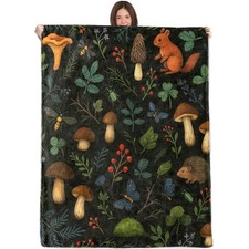 Woodland Animal and Mushroom Blanket,50x60in,Cozy Flannel Throw with Forest S...