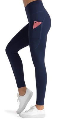 High Waist  Leggings with 3 Pockets, Tummy Control, 4-Way Stretch Pants Navy XL