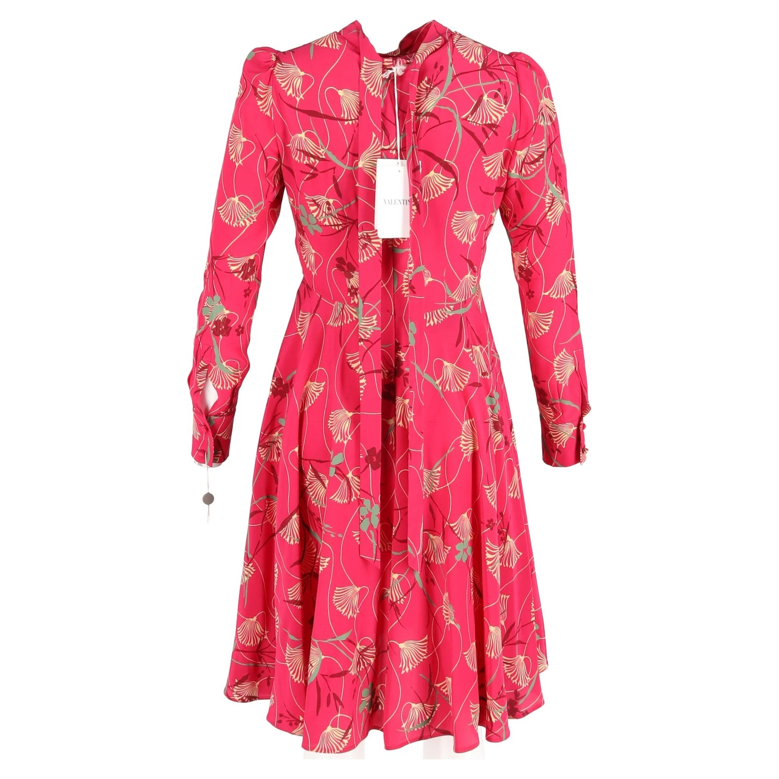Abito Valentino Garavani stampato in crepe de chine in seta rosa