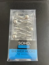 SOHO BATH DESIGN SHOWER CURTAIN HOOKS 12 ROYAL SILVER CHROME