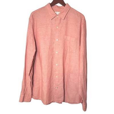 GAP Mens Linen Blend Long Sleeve Button Down Shirt Watermelon Ice Size XL Preppy