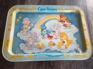 Vintage Care Bears Tin Metal Lap Top TV Tray Table 1985 Baby Hugs & Tugs Share