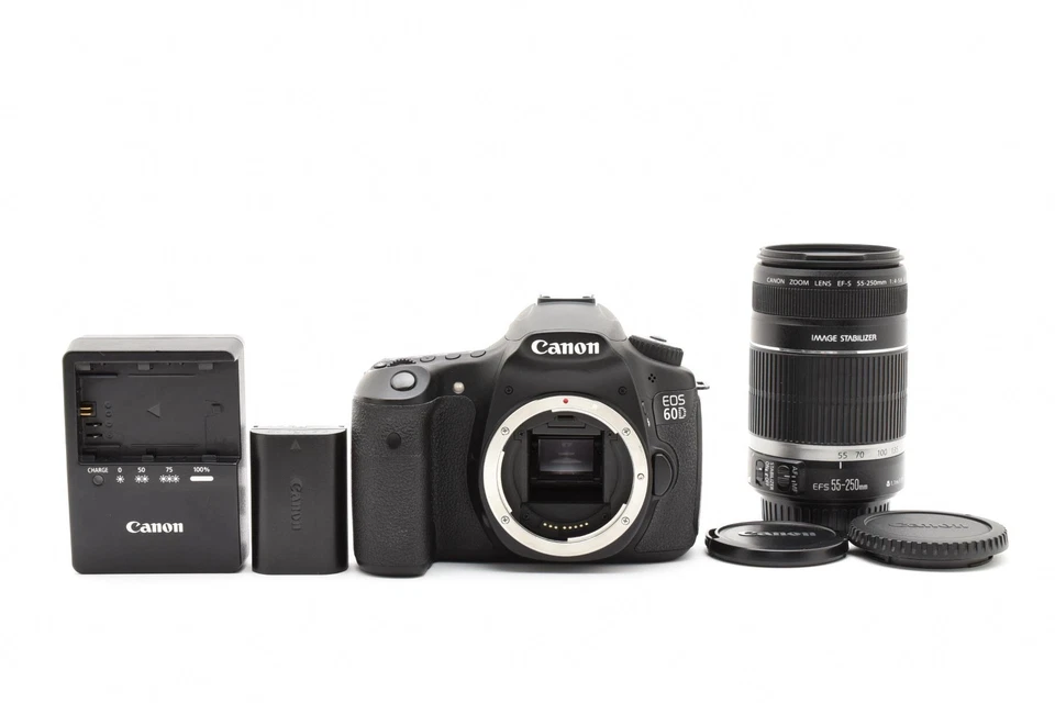 Cámara réflex digital Canon EOS D60 con lente EF-S 55-250 mm IS y batería [casi como nueva] Foto 2 de 4