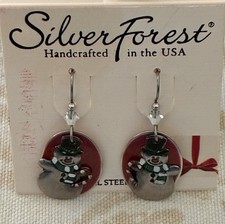 New Silver Forest Snowman Holiday Earrings Wi...