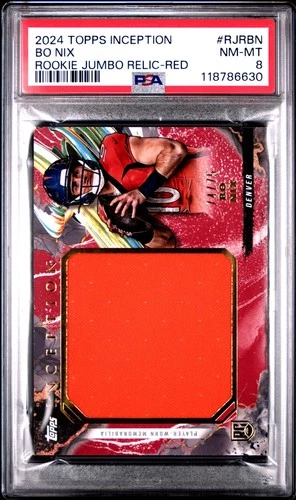 Bo Nix - 2024 Topps Inception Red Rookie Jumbo Relics #RJRBN /75 PSA 8