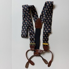 Vtg Santa Claus Christmas Blue Silk Suspenders/Braces Button Leather Tabs