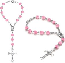 2-Piece Car Rosary Rearview Mirror Hanging Charm, Religious Color: Pink, Rose