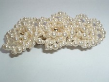 VINTAGE WHITE PEARL GOLDEN BEAD HAIR BARRETTE