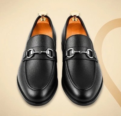 Herren Solento Schwarz Handgefertigt Echtleder Halbschuhe | Slipper Elegant Formell Schuhe