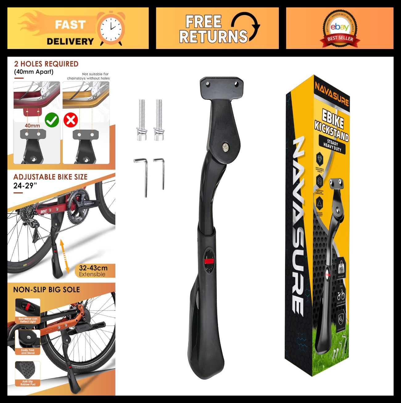 Adjustable Bike Kickstand 24"-29" for Adult, Kids, Electric, Mountain & Fat Tire