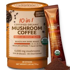 10-In-1 USDA Certified Organic Mushroom Coffee Instant, Instant Mushroom Coffee