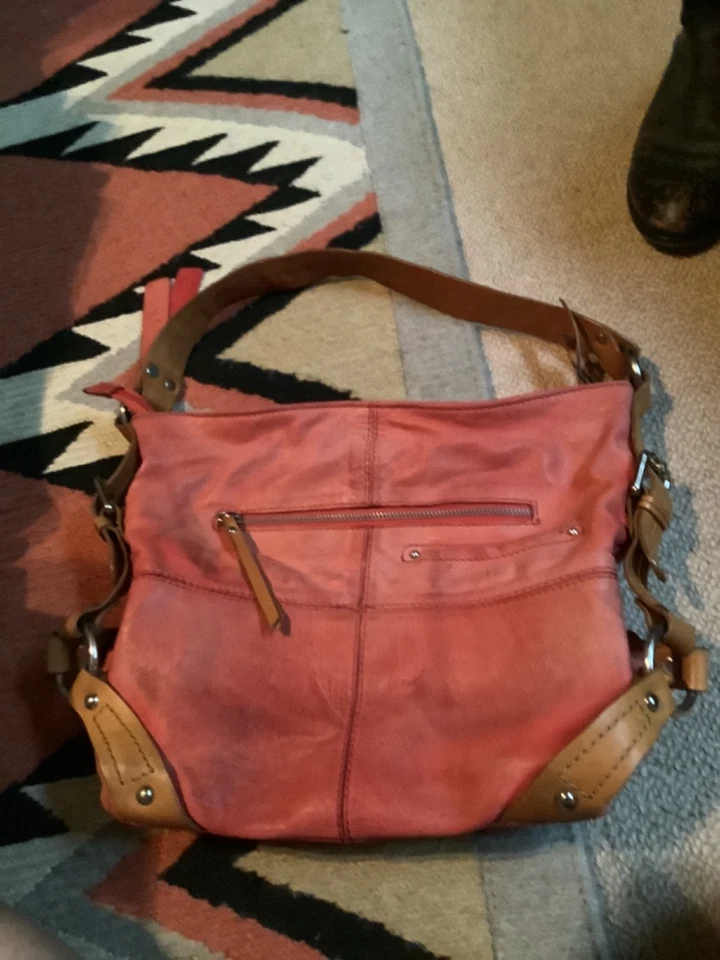 Bolso Hobo de Hombro Nino Bossi Marrón 100% Cuero Genuino Rojo  Foto 3 de 4