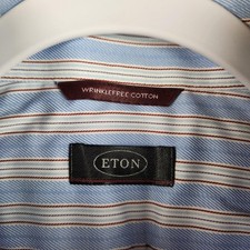 Eton Shirt Mens 18 46 Blue Striped Wrinklefree Cotton Dress Long Sleeve Pocket