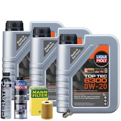 Motoröl 0W20 LIQUI MOLY 6L+MANN Ölfilter+Spülung+Cera Tec+Ölablassschraube