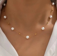 Pearl Necklace Chain Beaded Necklace  Pendant Baroque Vintage