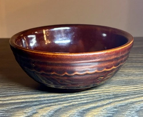 Vintage McCoy USA Brown Drip Textured Bowl Rustic Glaze Pottery 6”