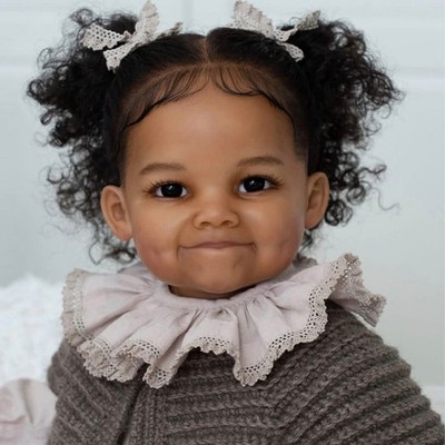 28inch Reborn Doll Finished Toddler Girl Black Skin with Rooted Hair Cloth Body 