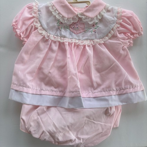 Vintage Embroidered Cradle Togs Pink Baby Girl Dress 12M Lined Diaper ...