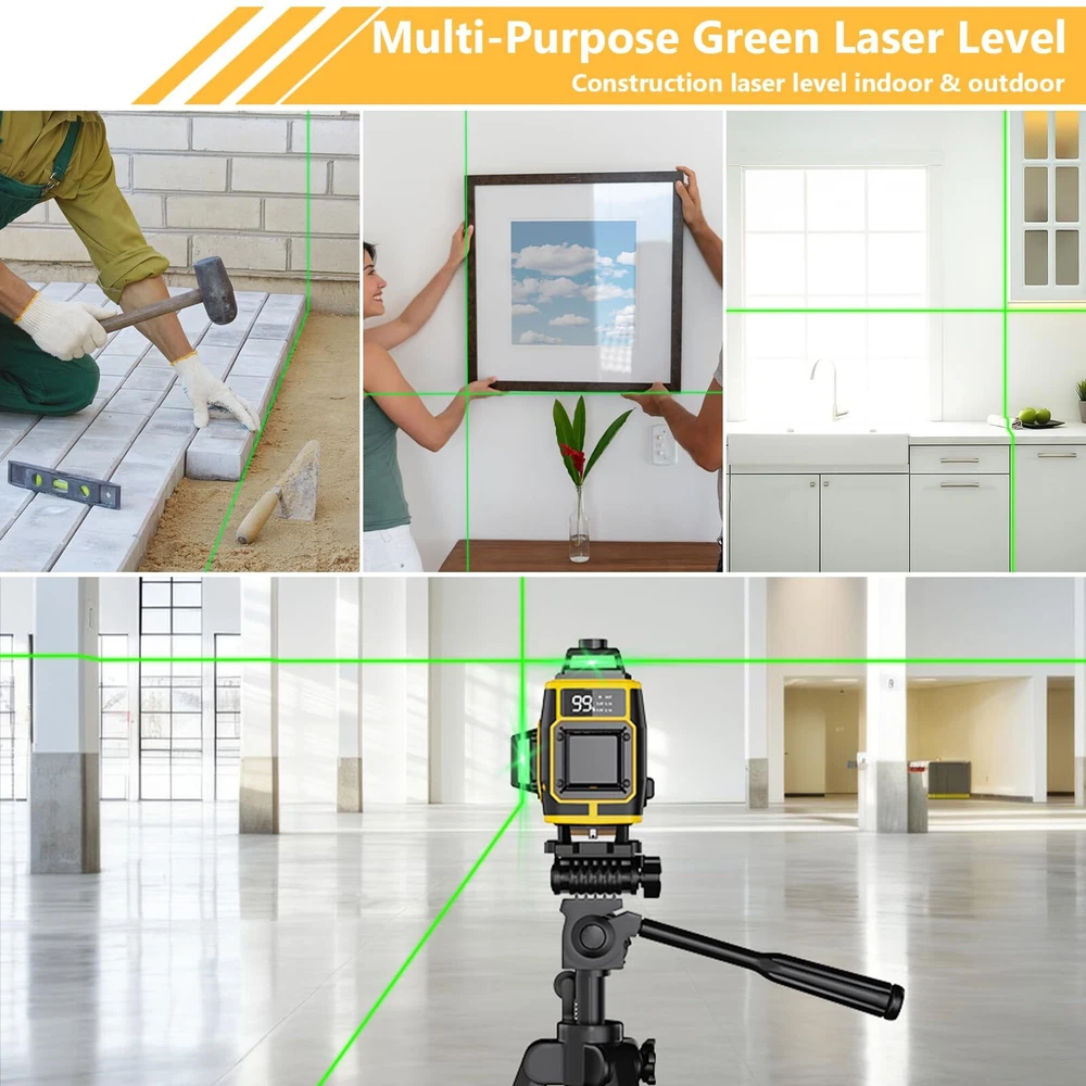 Laser Level 360 Self Leveling - 16 Lines Green Nivel Level, 4x360° 4D High Ac...