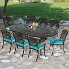 9 Pcs Outdoor Patio Dining Set Furniture Backyard w/ Large Oval Table 8 Chairs