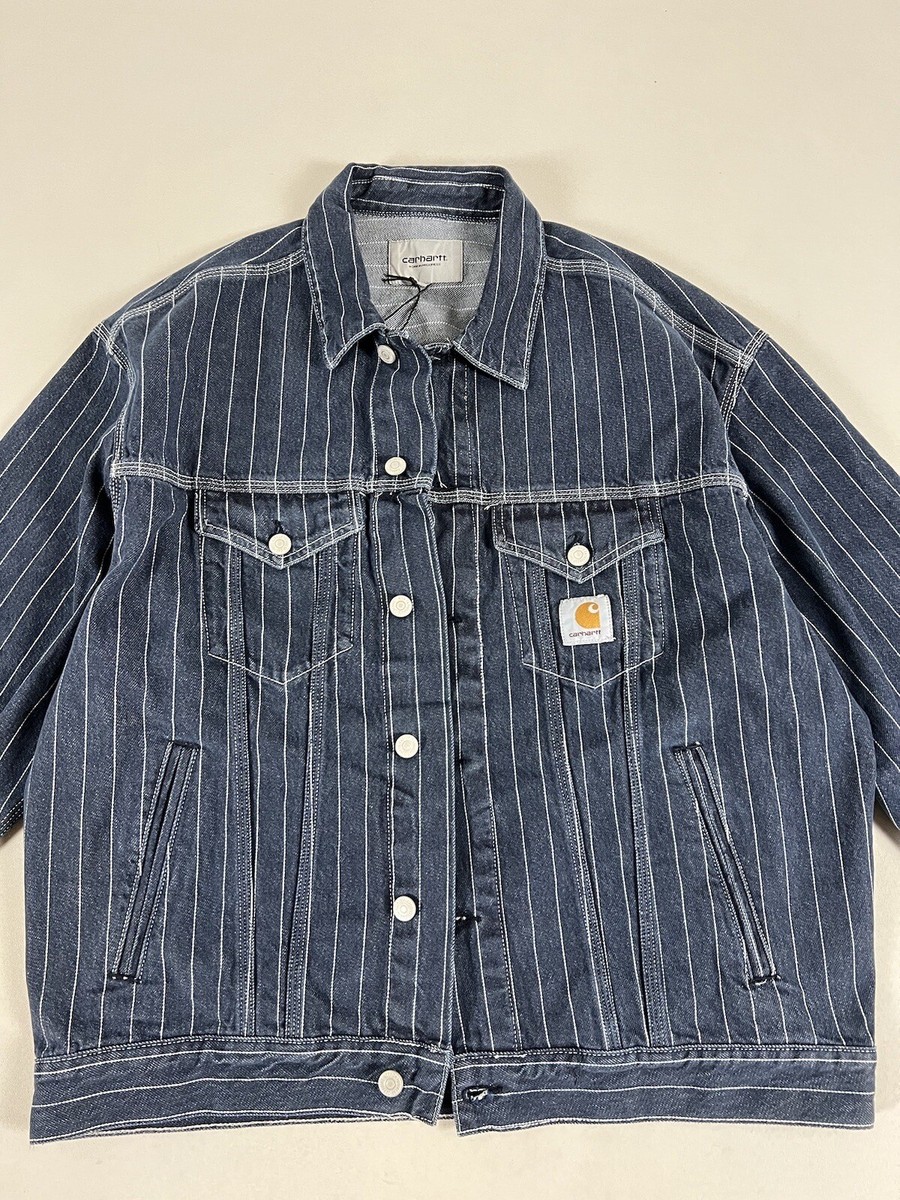 CARHARTT WIP ORLEAN STRIPE JACKET BLUE/WHITE STONE WASHED L CARHARTT WIP ORLEAN STRIPE JACKET BLUE/WHITE STONE WASHED L