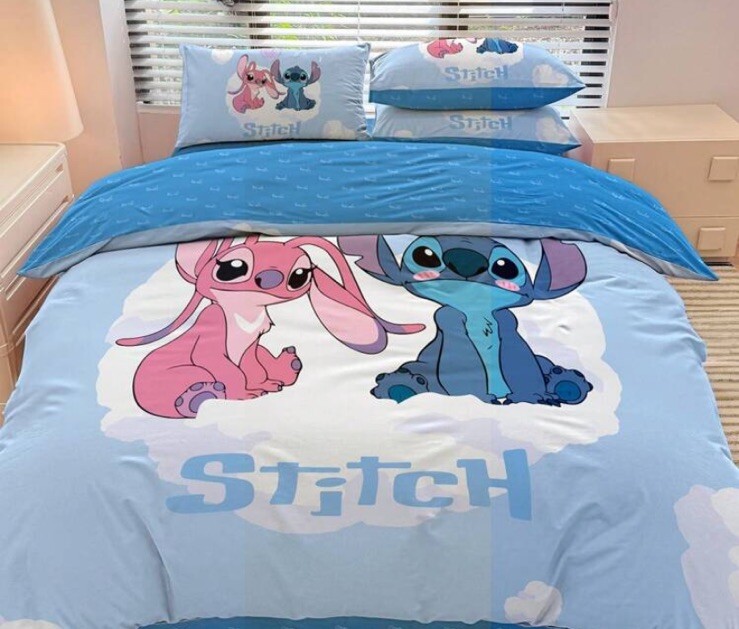 Lilo Stirch Bettwäsche Set Bettbezug 135x200 cm + Kissenbezug 48x74 Cartoon Rosa