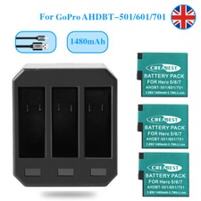 3x AHDBT-501 601 701 batteria + caricatore LCD per GoPro HERO 7 Hero 6 Hero 5 nero