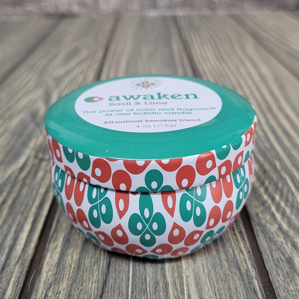 Velas raíz 4 oz despertar cera de abejas mecha de madera albahaca cal buscando equilibrio tarro de lata Foto 4 de 4