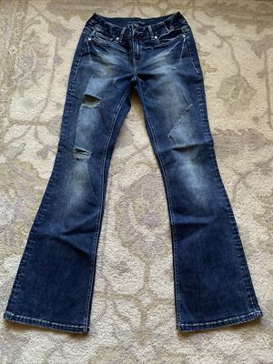 Maurices Mid Rise Distressed Jeans Women's 3/4 REG Medium Blue Stretch  Denim New | eBay