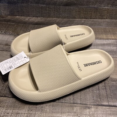 Womens Cushionaire Feather Pillow Cloud Slip On EVA Slides Sandals Khaki  NWT