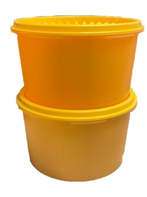 Tupperware SERVALIER Canister Stacking Orange 3.75 cups Set x2 Round 6'' Yellow