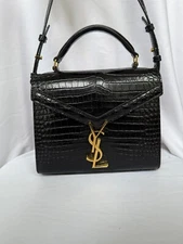 NEW Saint Laurent YSL Black Croc-Emobssed Cassandra Mini Top Handle Bag