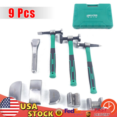 NEW 9pcs Set Hand Car Auto Body Work Hammer Fender Tool Dent Crowbar Repair Kit