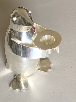 RESTORATION HARDWARE SILVER TONE METAL PENGUIN TAPER CANDLE HOLDER 5 