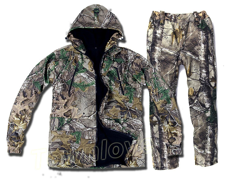 Mens Winter Bionic Camo Thicken Fleece Hunting Clothes Tactical Waterproof Suits - Image 3 of 4