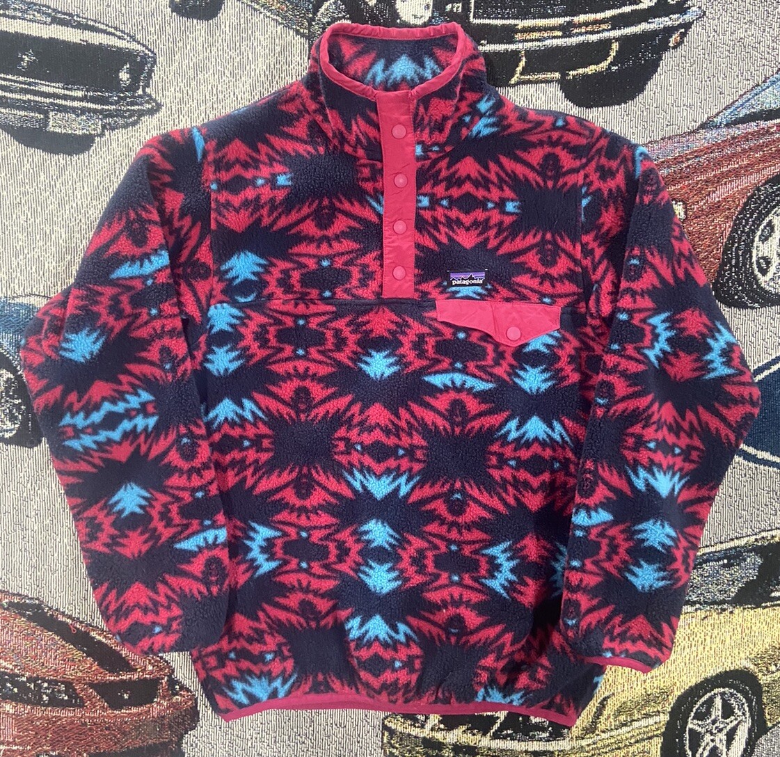 Patagonia Synchilla Fleece Jacket Pink Blue Aztec Youth Girls Size