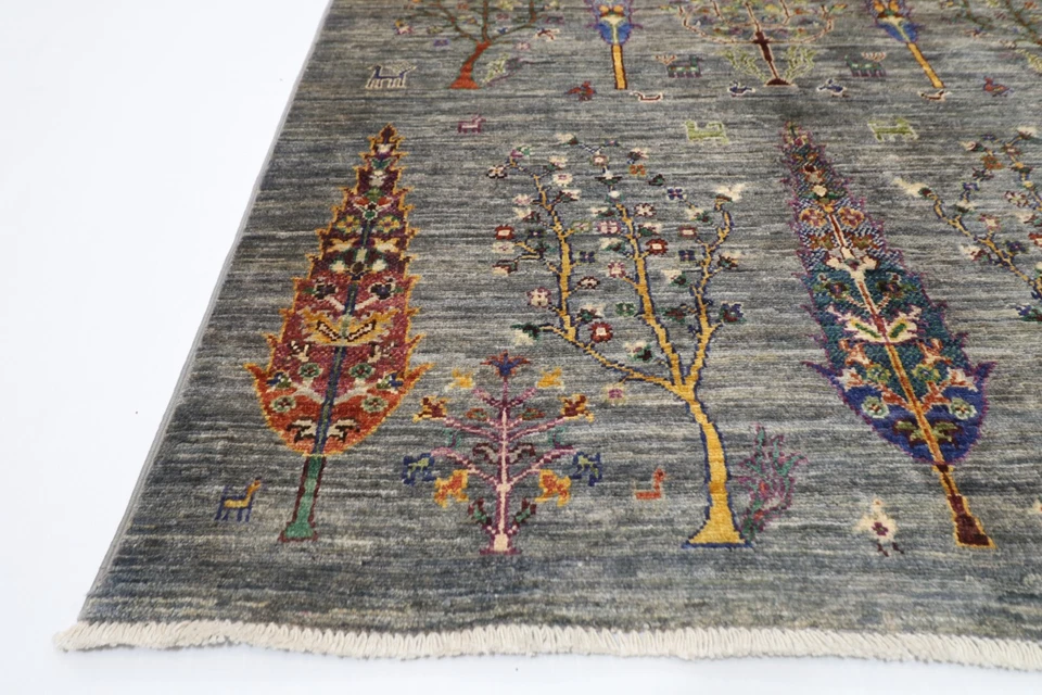 4x6 Tree of life Gray Area Rug Wool Natural Color Afghan Hand Knotted office Rug - Image 3 of 4