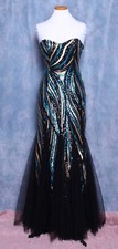 CUSTOM AQUA GOLD BLACK SEQUINS TULLE PROM FORMAL GOWN DRESS 6