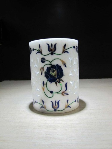 4" Marble Pen Stand Holder Multi Stones Inlay Marquetry Art Beautiful Gift E1327 - Picture 10 of 14