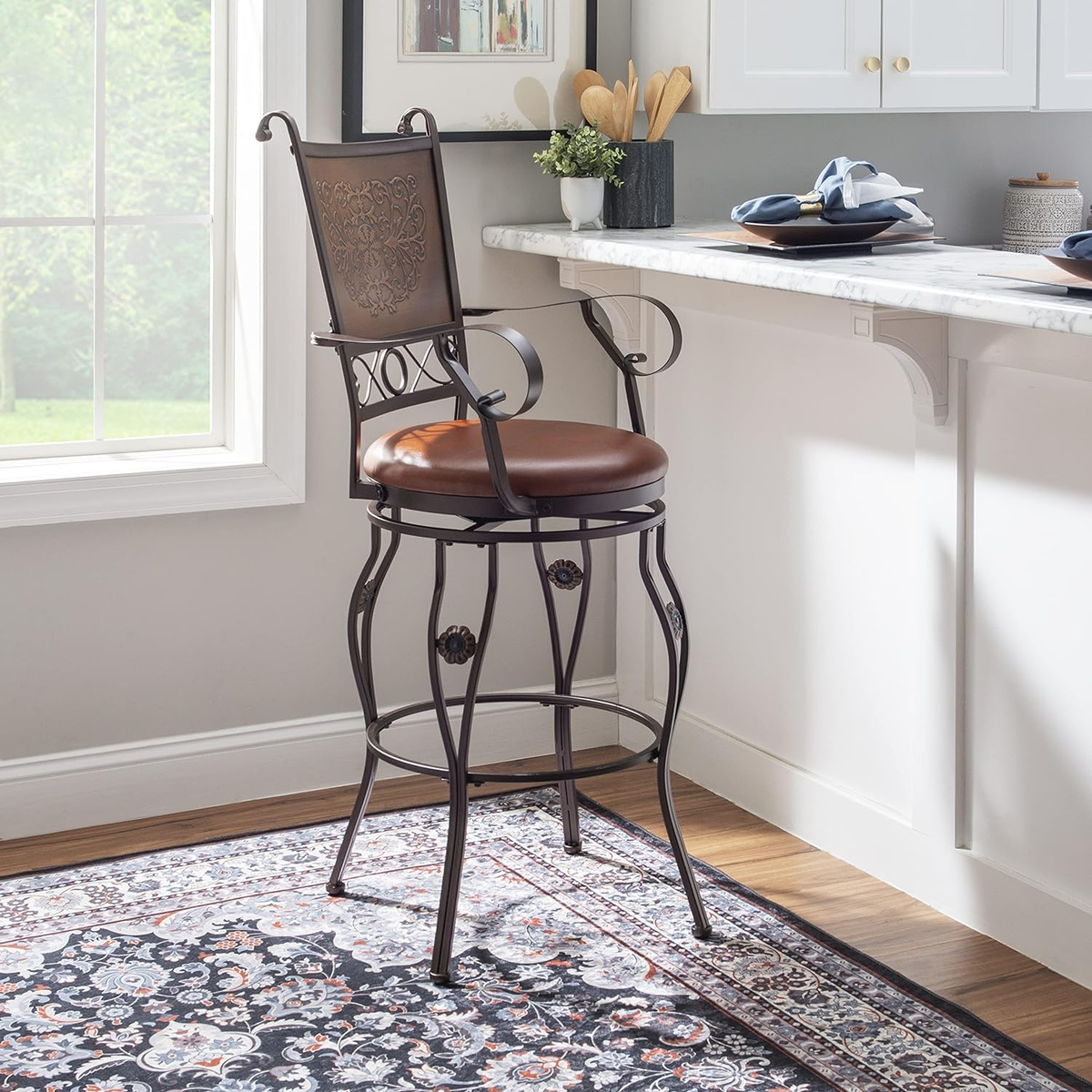 Powell Company Big and Tall Copper Stamped Back Barstool with Arms