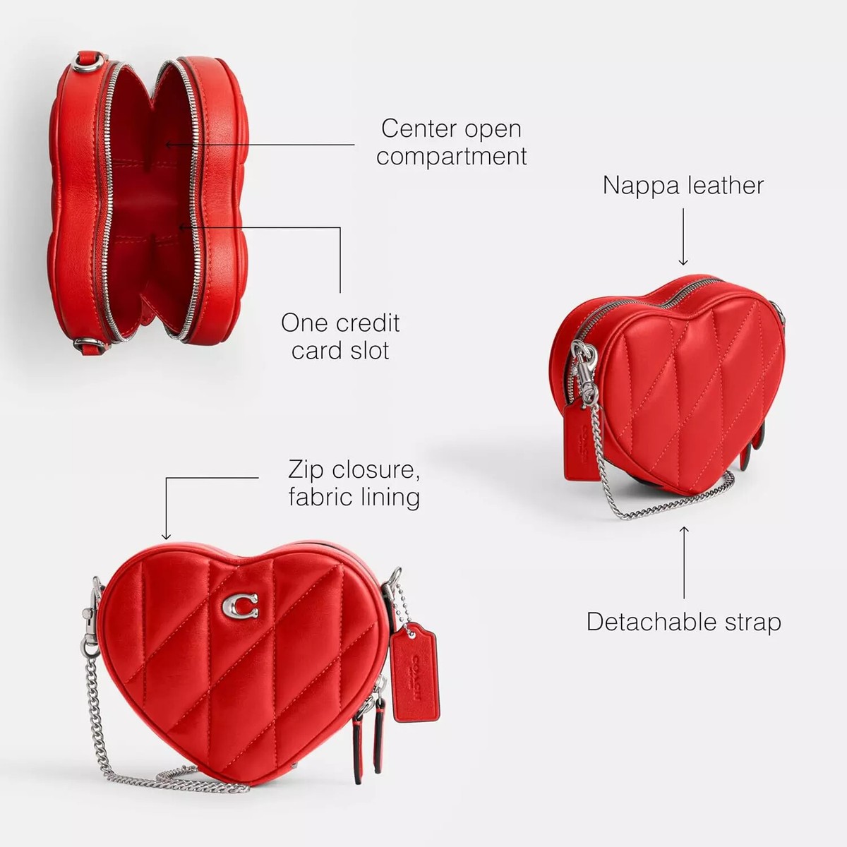 NEW Coach Sport Red Leather Mini Heart Pillow Quilting Crossbody