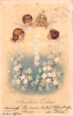 Postcard Litho. Happy Easter Angel with Cross Postcard Used 1900