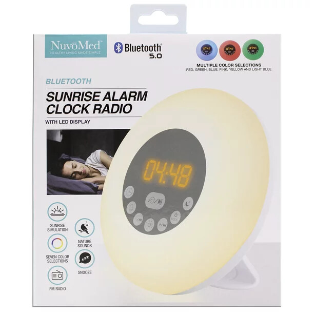 NuvoMed Sunrise Alarm Clock Radio Bluetooth 5.0 Color Changing Nature Sounds New