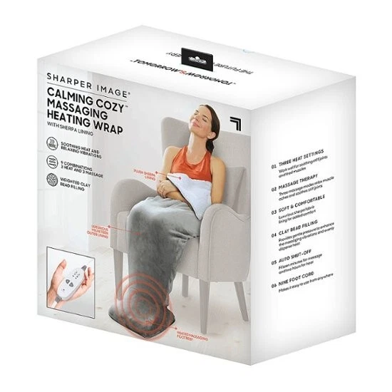 NEW Sharper Image Calming Cozy Heating Blanket u0026amp; Massager - Grey  740275056646 | eBay