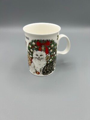 Christmas 1990 Dunoon Fine Bone China Mug designed by Sue Scullard, 4'' T, 3'' Dia