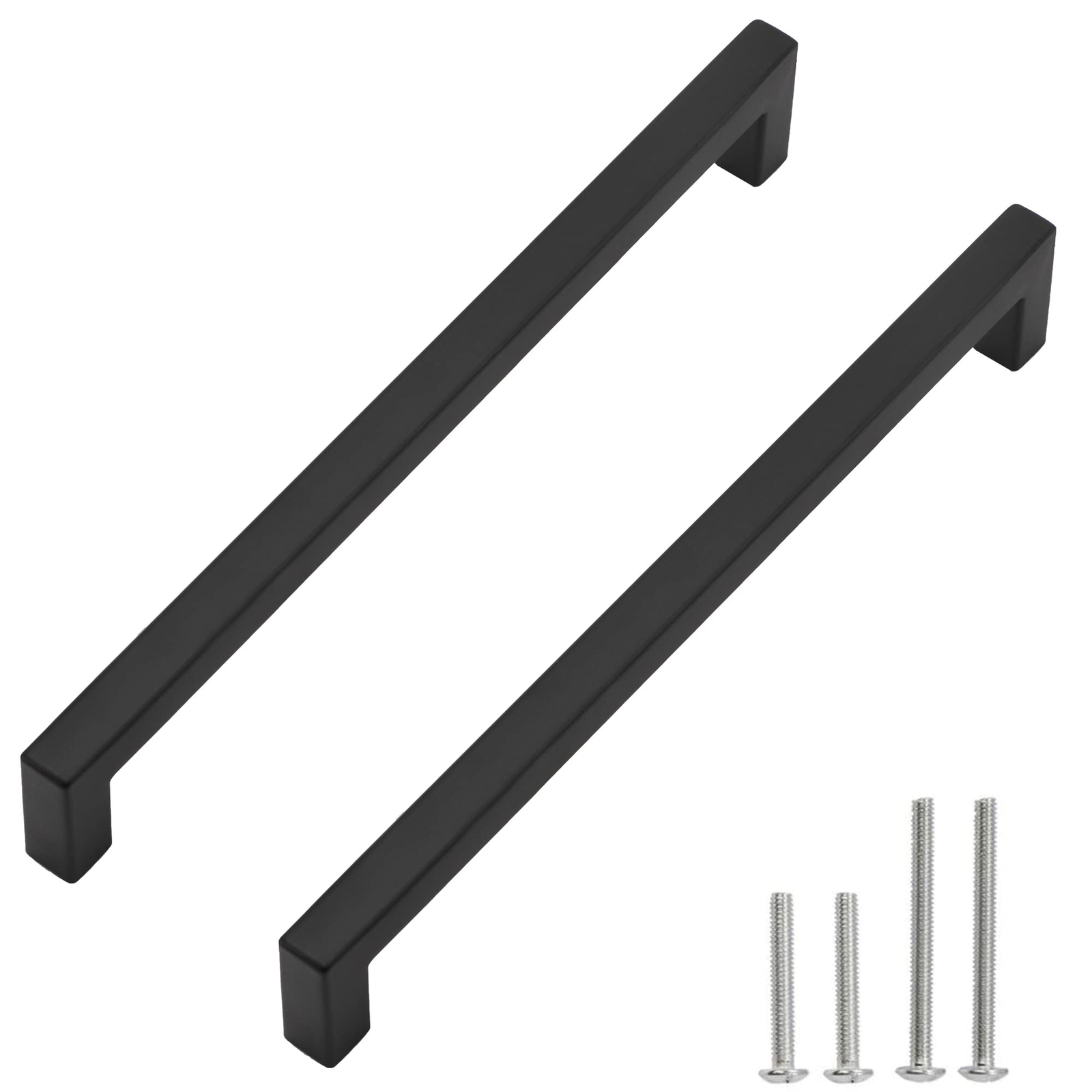 2 PCS 10-Inch Matte Black Cabinet Pulls 256mm Hole Centers Square Stainless Steel Handles