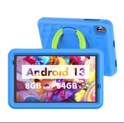 Kinder Tablet 8 Zoll, Android 13 Quad Core, 8GB RAM + 64GB ROM, 500mAh Dual Kamera