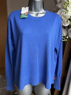 Joules Women's Jumper Juniper Star Pointelle Mid Blue UK 8 RRP £44.95 NEW