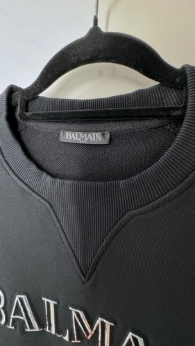 Like New Balmain Silver Foil 3D Logo Mens Black Sweatshirt Jumper Pullover S - Picture 4 of 7