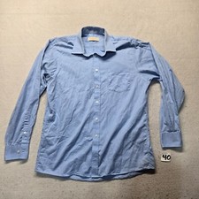 Michael Kors Solid Blue Regular Fit Button Up Long Sleeve Adult Men's 16 34/35